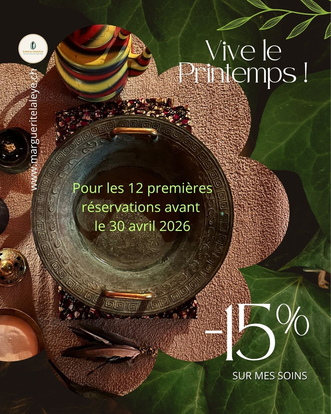 Bon de réduction de 15% sur tous les soins au printemps – L'Espace de Soi avec Marguerite Lalèyê