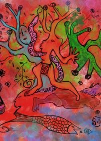 Création numérique alchimique de Daagbo Marguerite Olaïtan Lalèyê pour l'Espace Oshoun. Une œuvre vibratoire explorant la perméabilité des mondes.